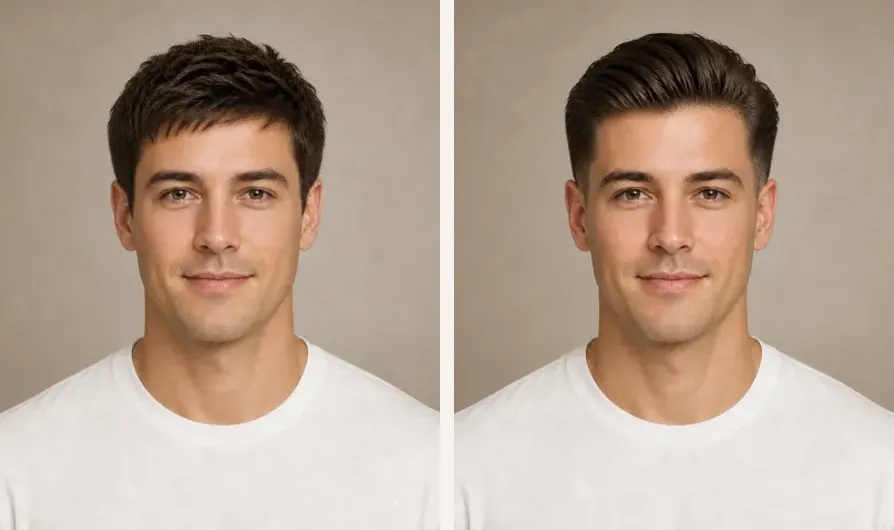Simulador de cortes de pelo para hombre con entradas: el mismo modelo con crop texturizado hacia delante y con undercut hacia atrás