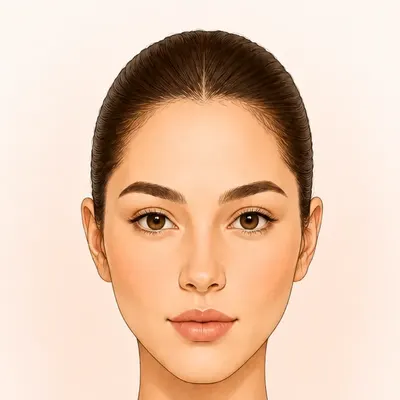 Tipo de rostro diamante: ilustración de una cara de pómulos anchos entre una frente y un mentón estrechos