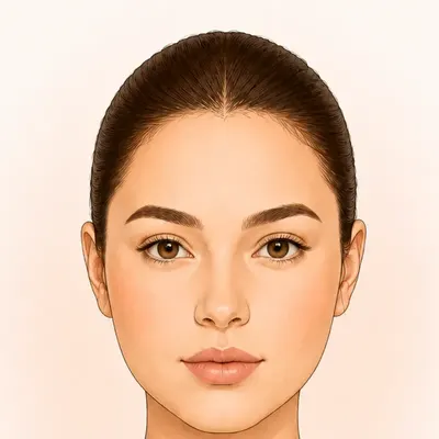 Tipo de rostro redondo: ilustración de una cara casi tan ancha como larga, con mejillas llenas