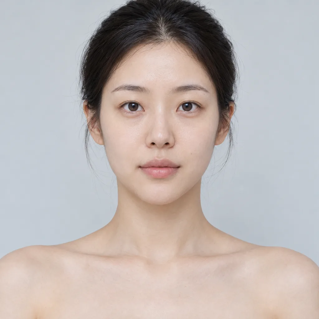 자연광 정면에서 찍은 민낯의 한국인 여성 얼굴. 퍼스널컬러 진단용 사진 예시