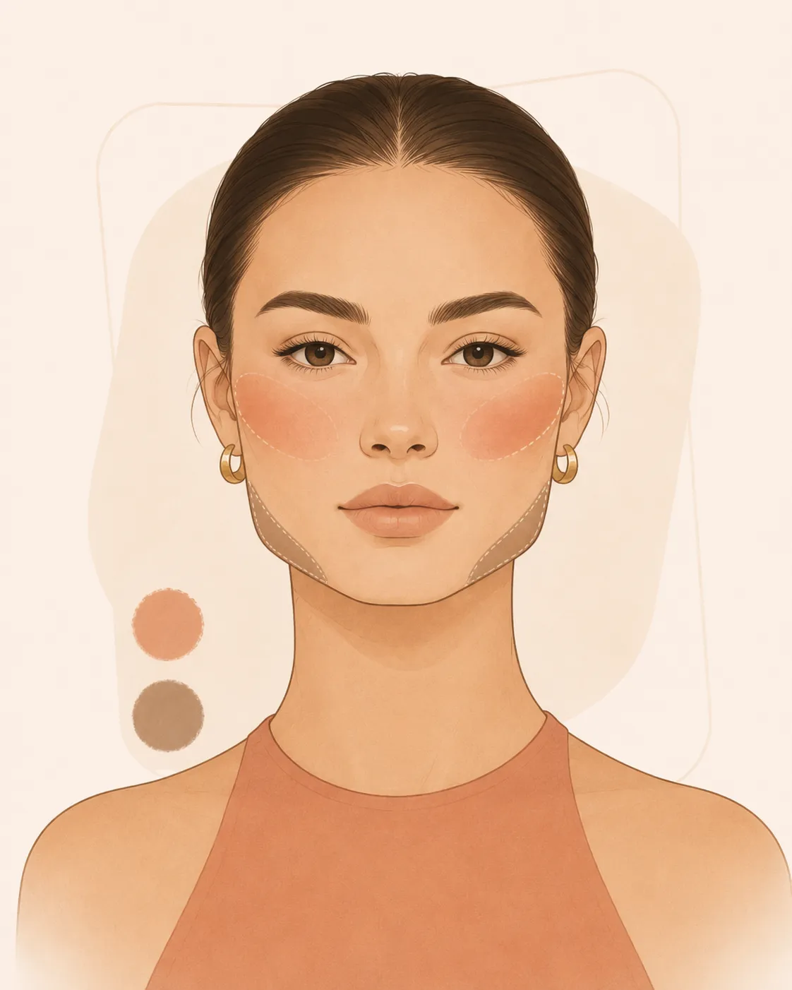 Blush and contour placement to soften a square face shape